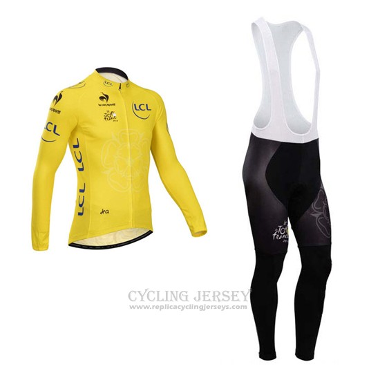 2014 Cycling Jersey Tour de France Yellow Long Sleeve and Bib Tight